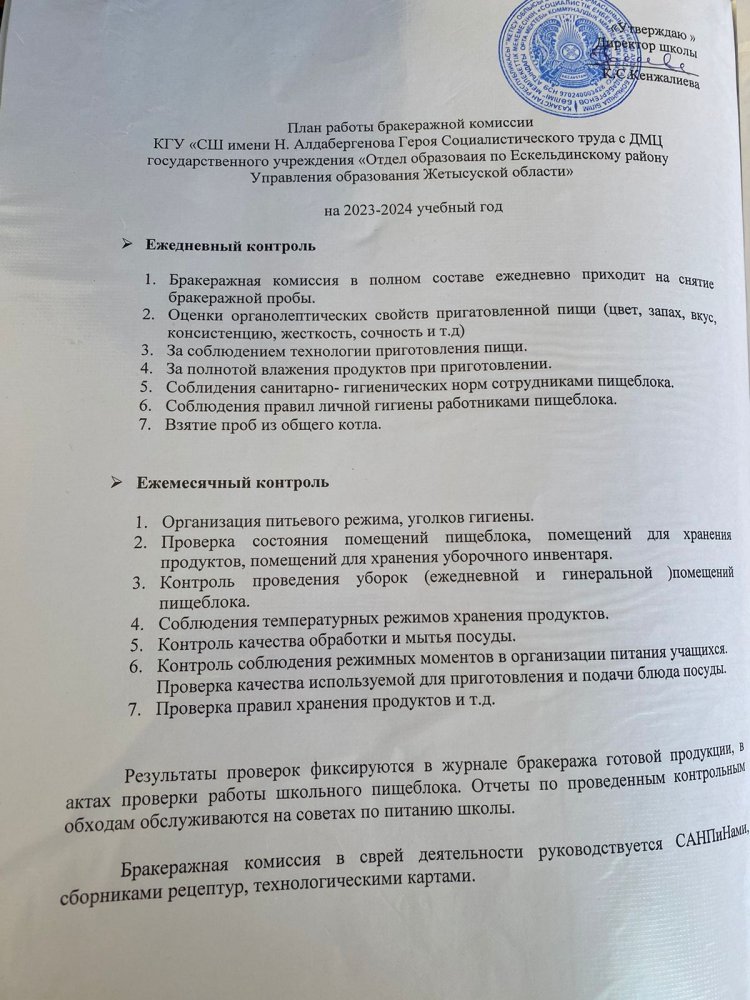 Бракераж комиссиясының жұмыс жоспары